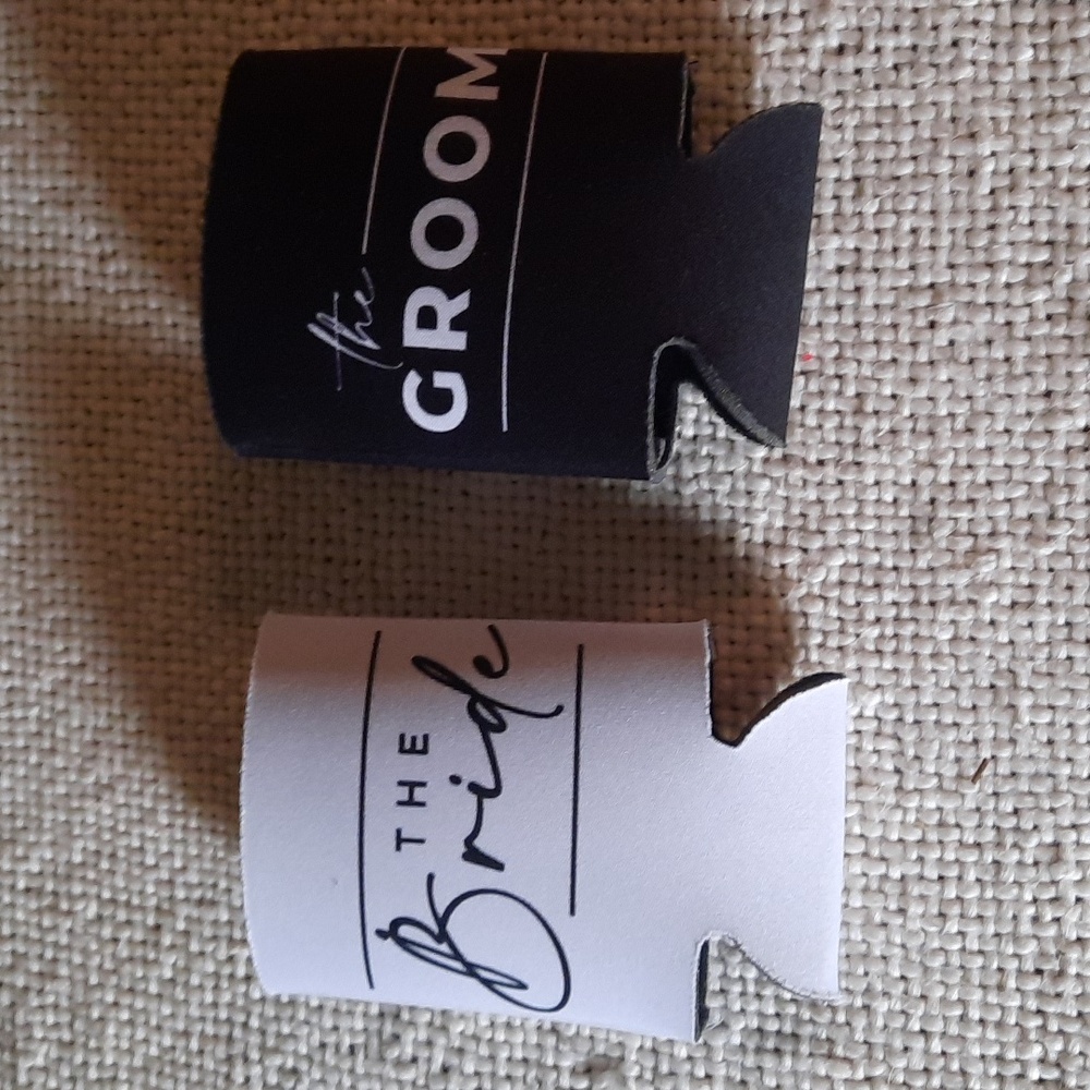 Bride & groom koozie set